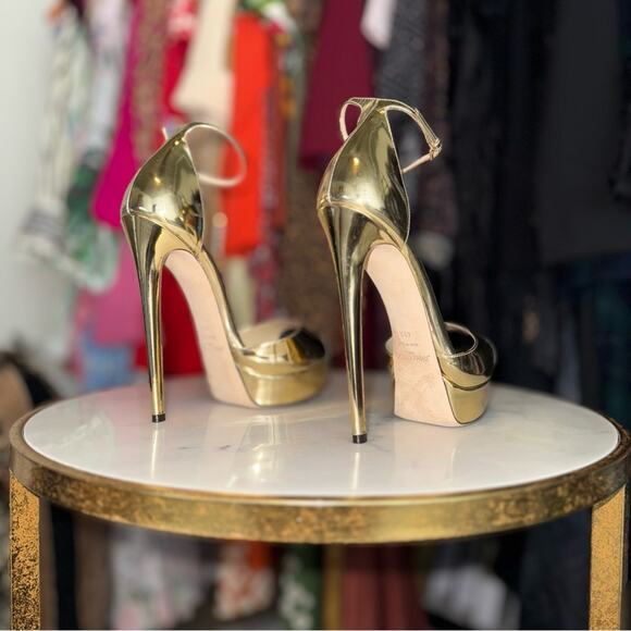 Jimmy Choo Gold Max 150 Mirrored-Leather Platform Stiletto Heel Open Toe Sandal - Picture 13 of 14